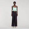 Top corto jacquard floral y volante