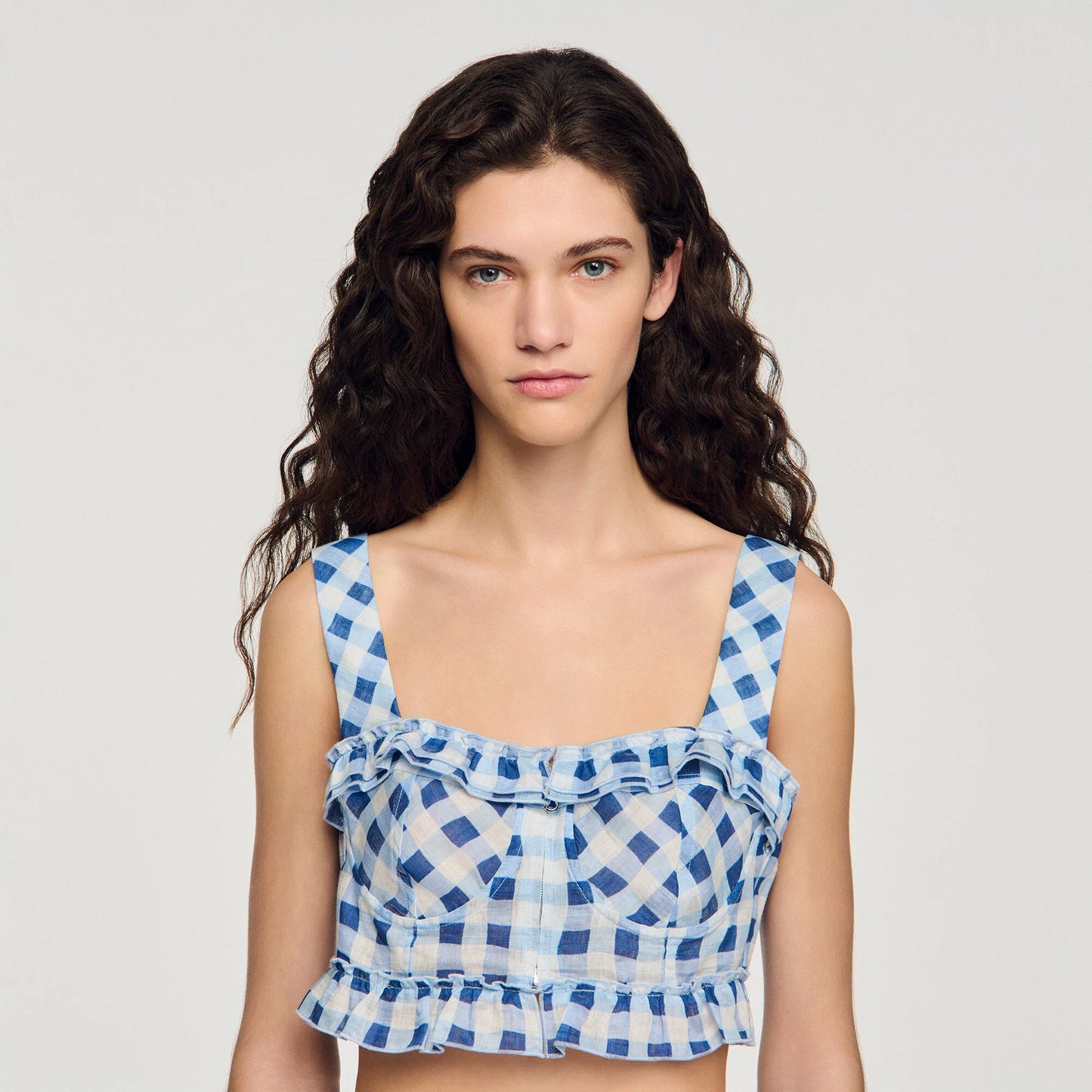 Top corto vichy de lino