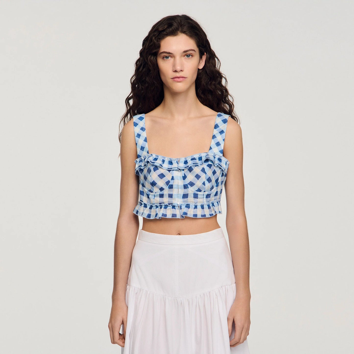 Top corto vichy de lino