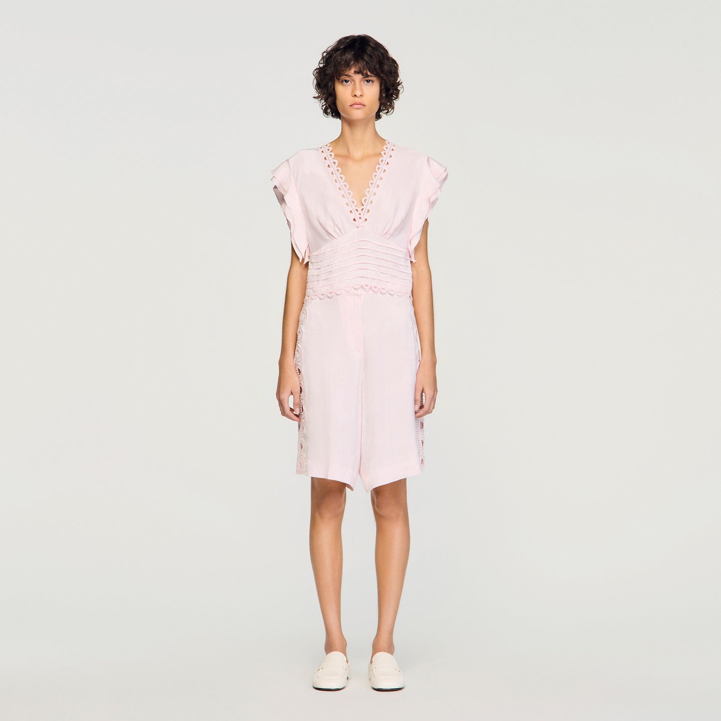 Top corto con jacquard de flores
