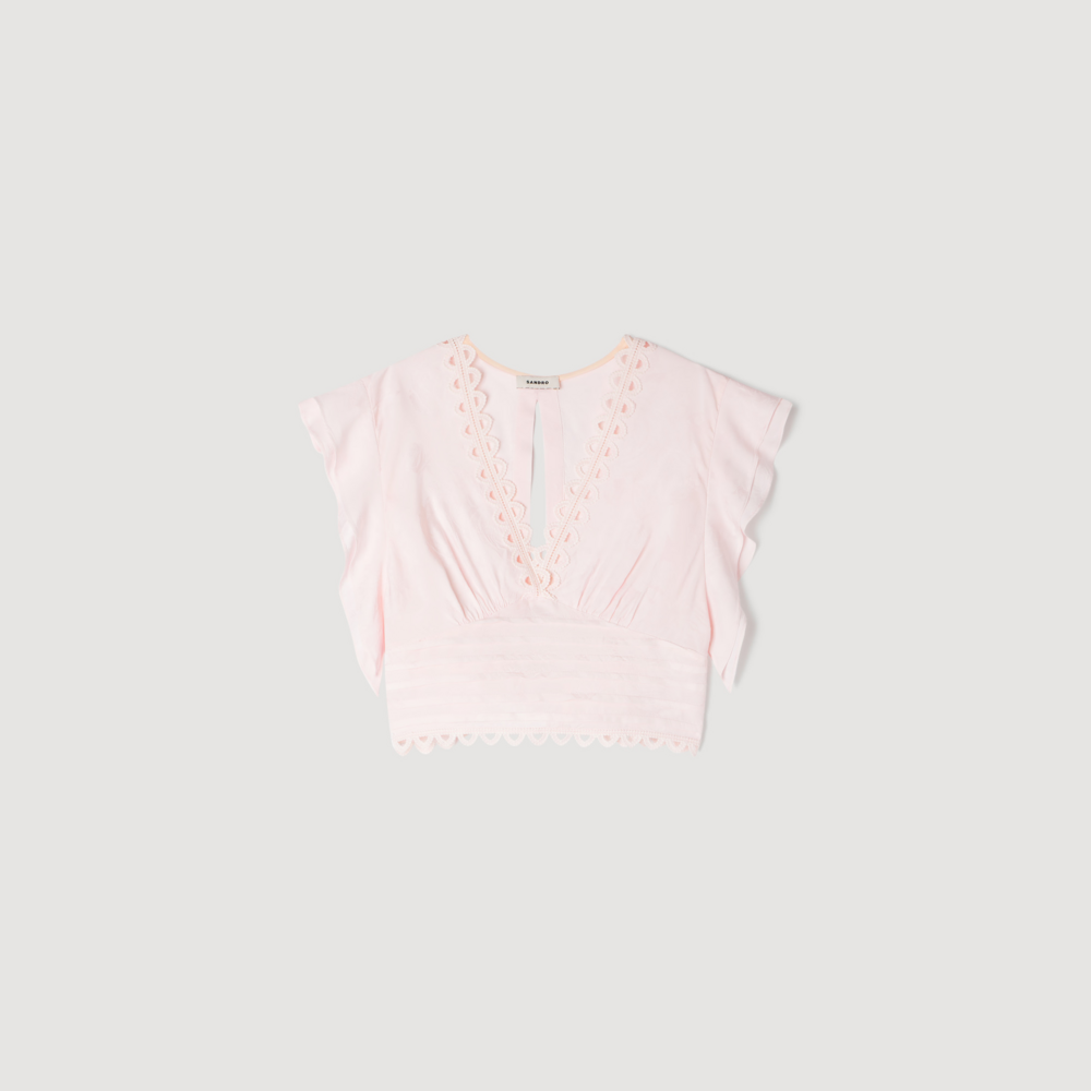Top corto con jacquard de flores