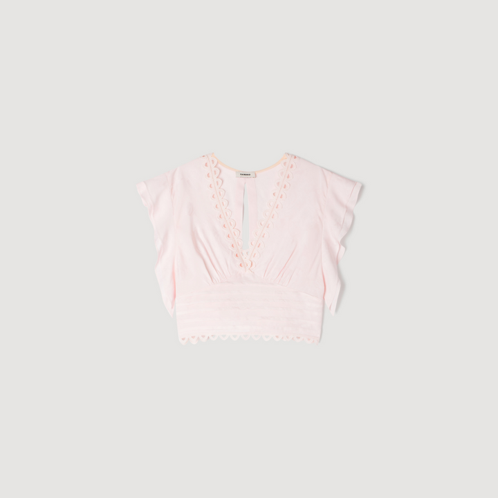 Top corto con jacquard de flores