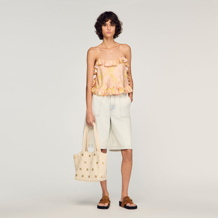 Top corto con estampado de flores