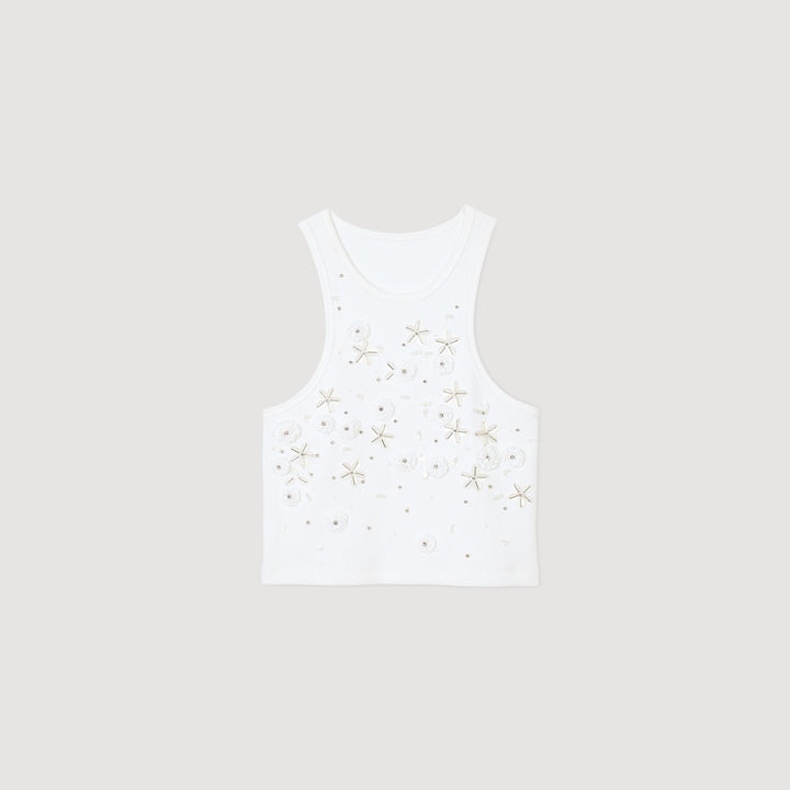 Camiseta sin mangas strass y perlas