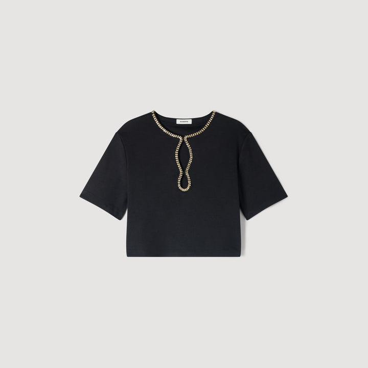 Camiseta corta con strass