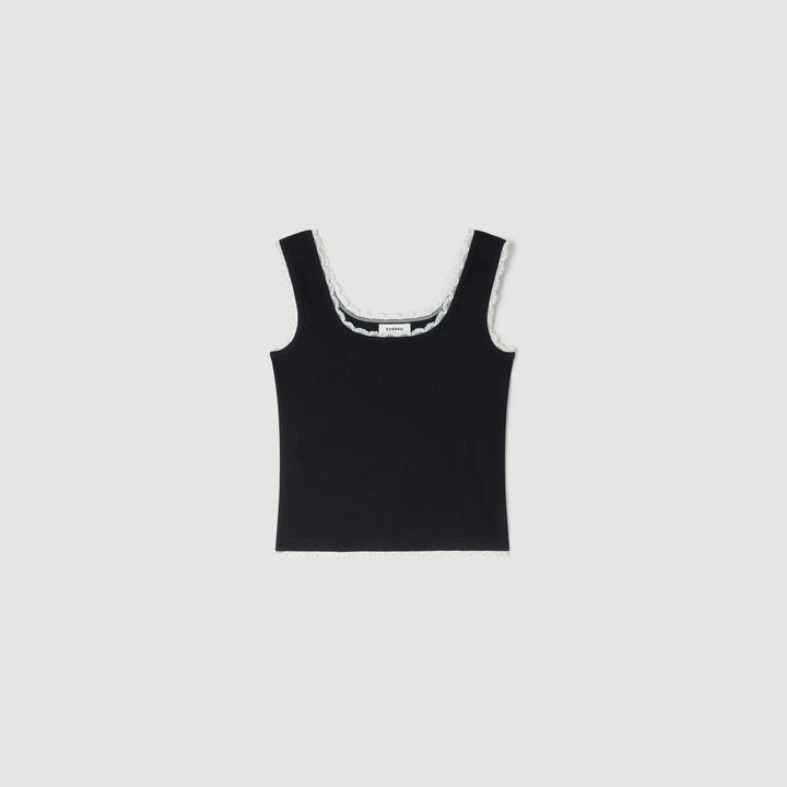 Top de algodón con bordado y perlas