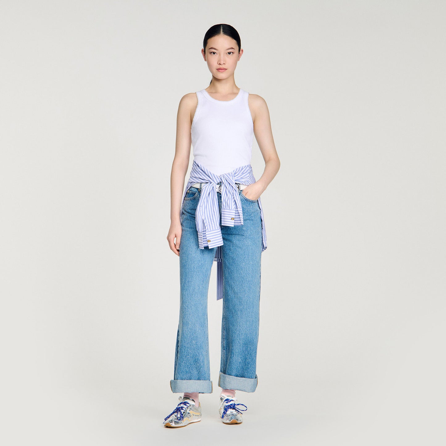 Camiseta de canalé con perlas