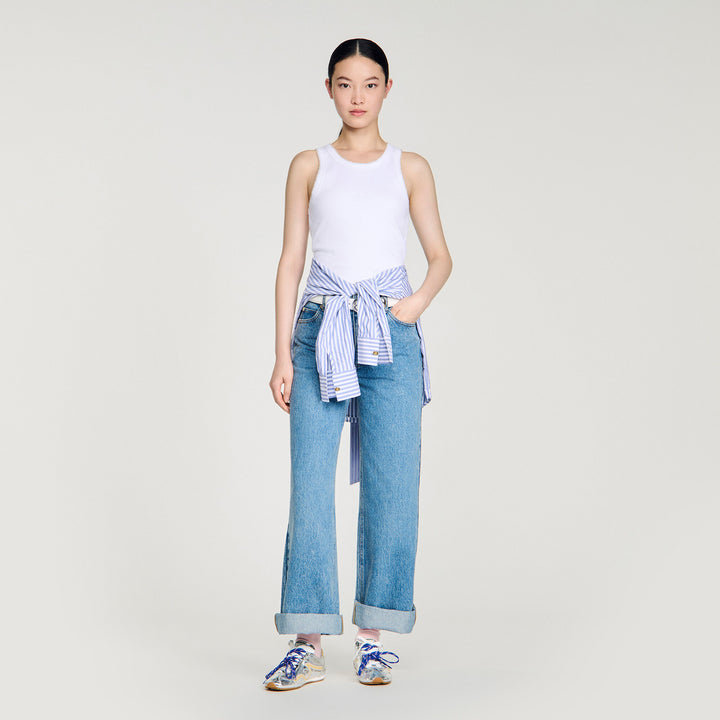 Camiseta de canalé con perlas