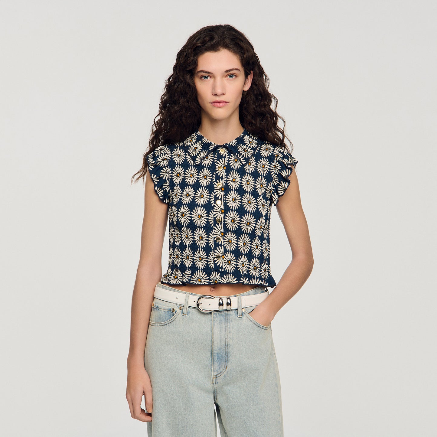Camiseta fruncida de flores