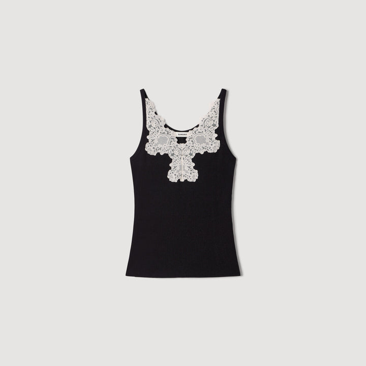 Camiseta de tirantes canalé encaje