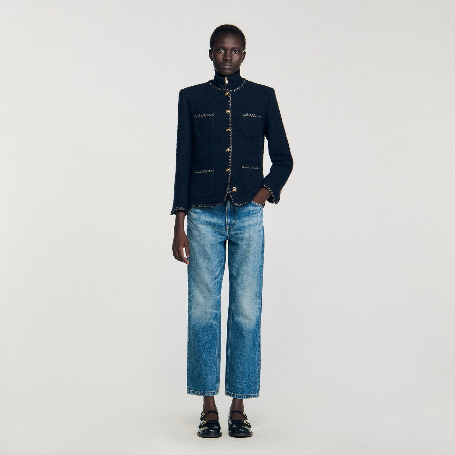 Chaqueta de tweed con galones