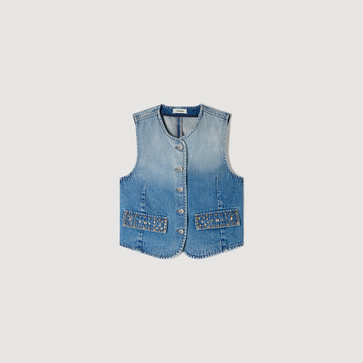 Chaleco corto denim con tachuelas
