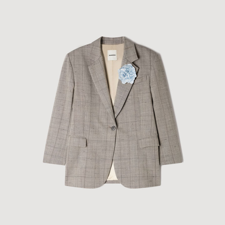Chaqueta de lana a cuadros y broche
