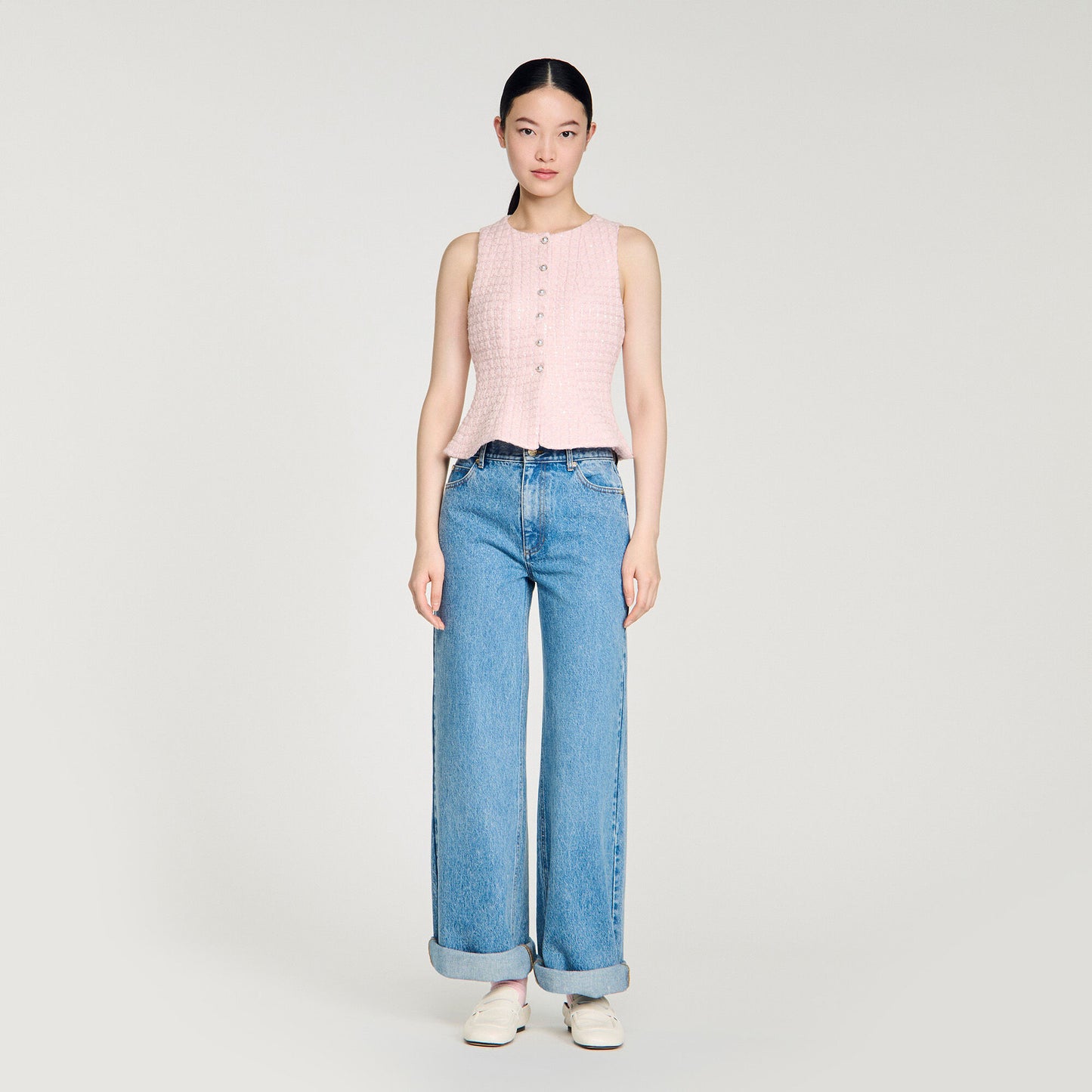 Chaqueta de tweed cuadros perlados