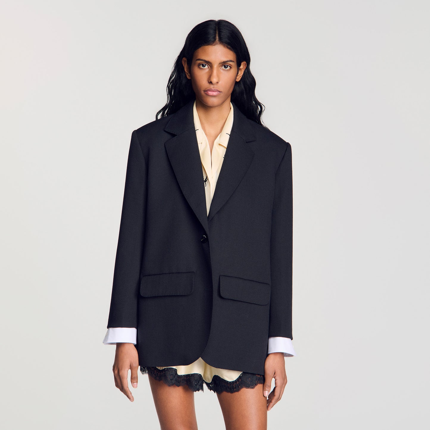 Chaqueta bimaterial satinada