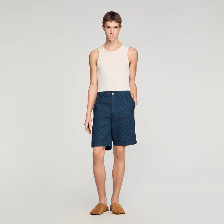 Short de denim motivo Square Cross