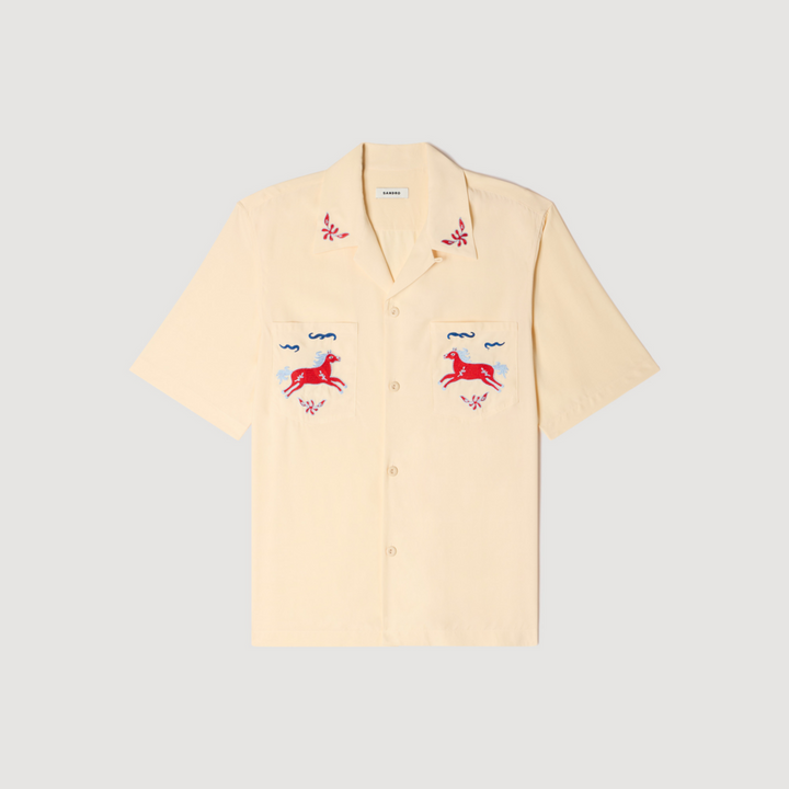 Camisa fluida con caballo bordado