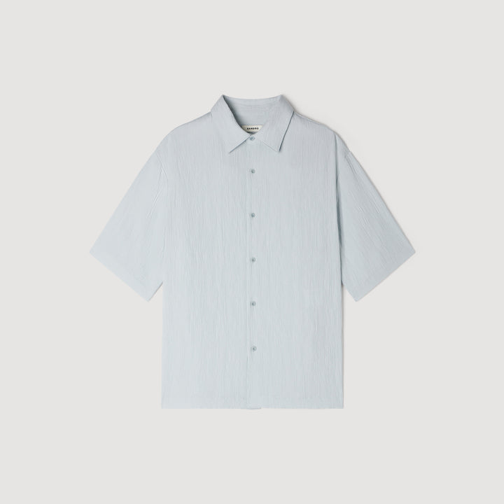 Camisa plisada con cuello italiano
