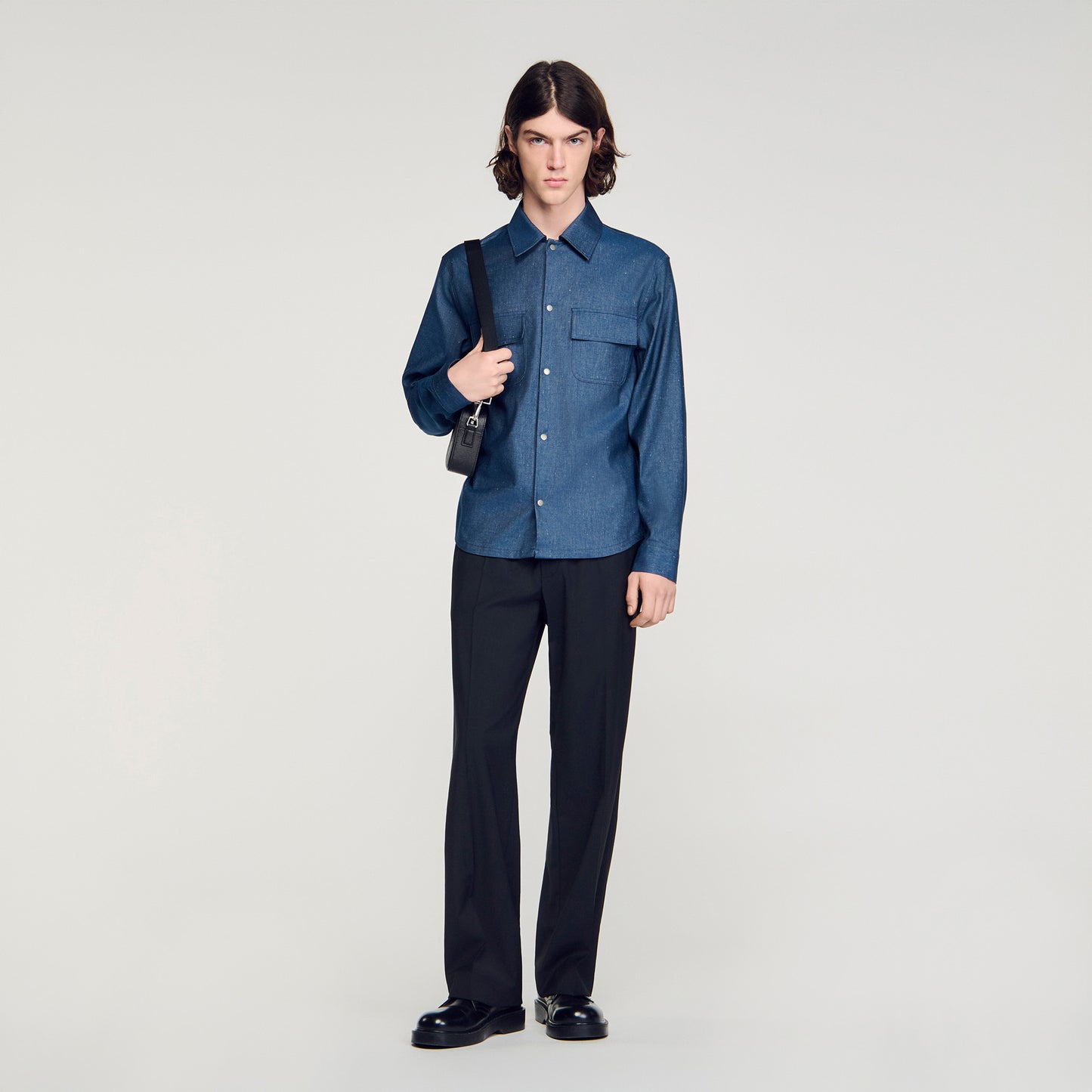 Camisa efecto denim de algodón/lino
