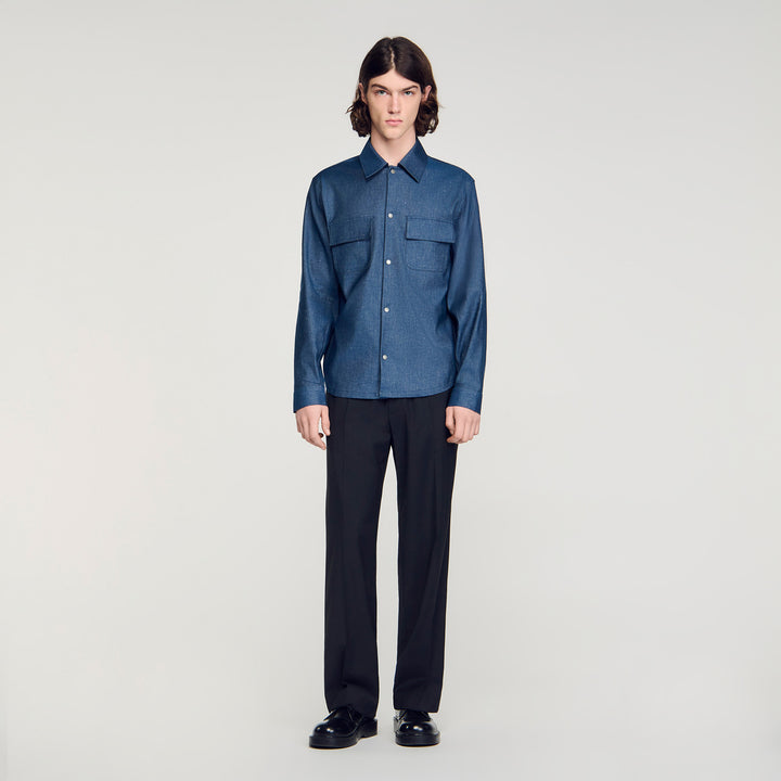 Camisa efecto denim de algodón/lino