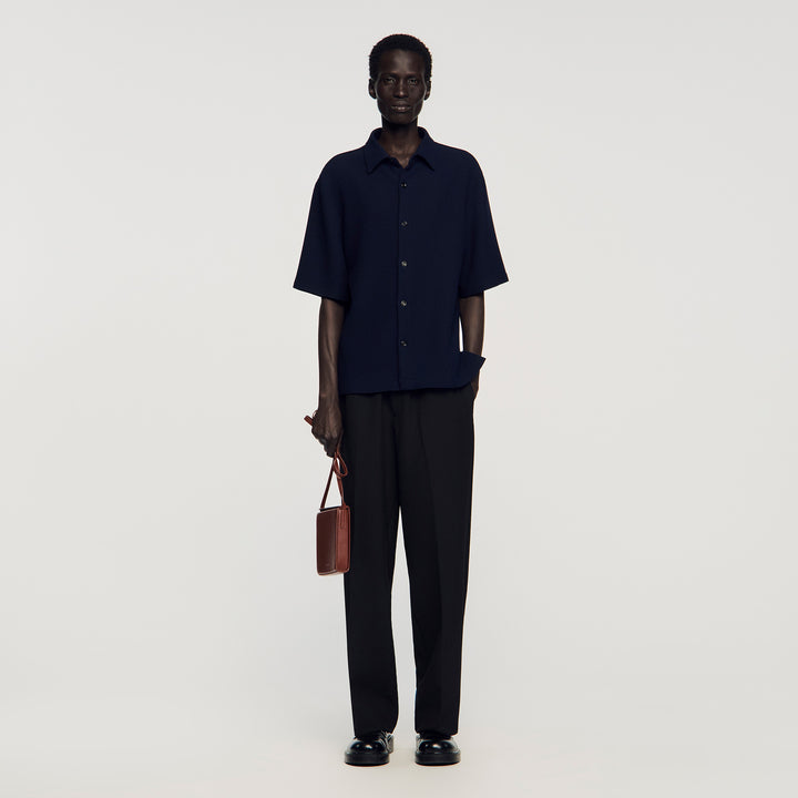 Camisa con textura, cuello italiano