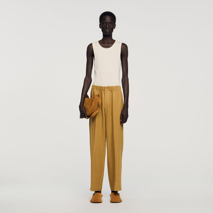 Pantalón ancho de lino elástico