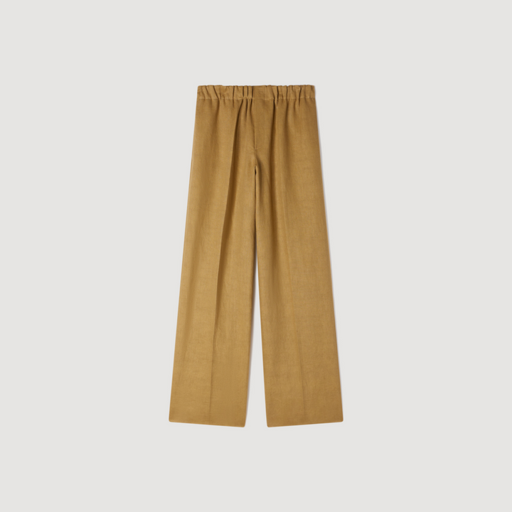 Pantalón ancho de lino elástico