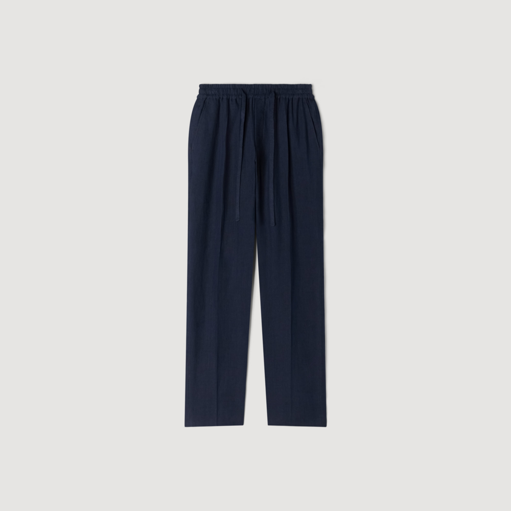 Pantalón recto de lino elástico