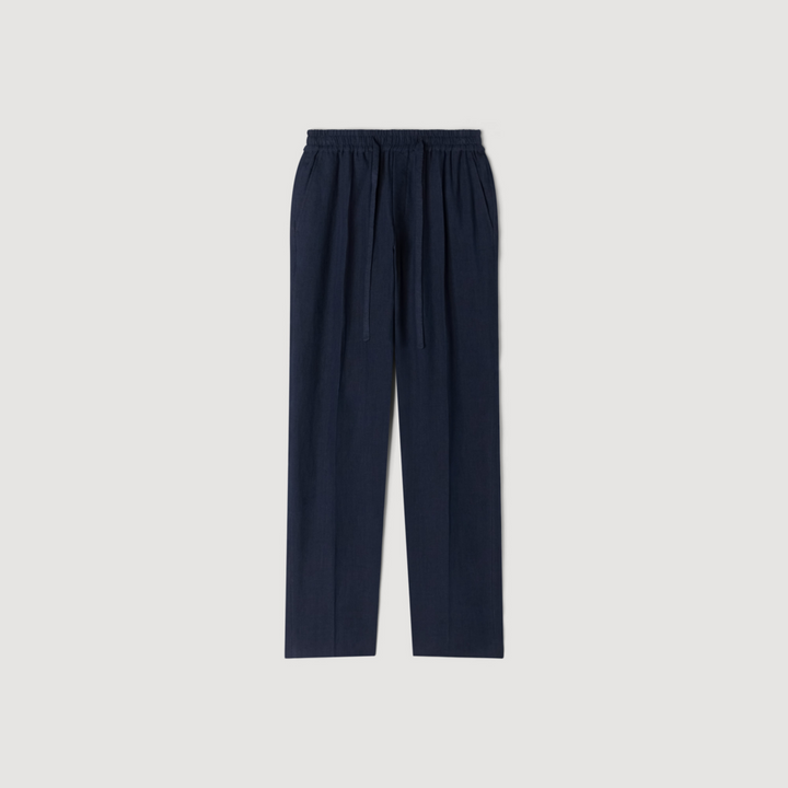 Pantalón recto de lino elástico