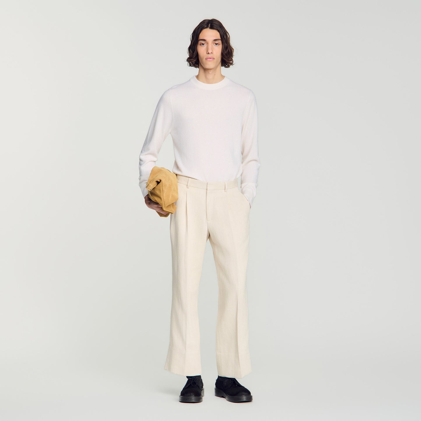 Pantalón ancho algodón lino pinzas