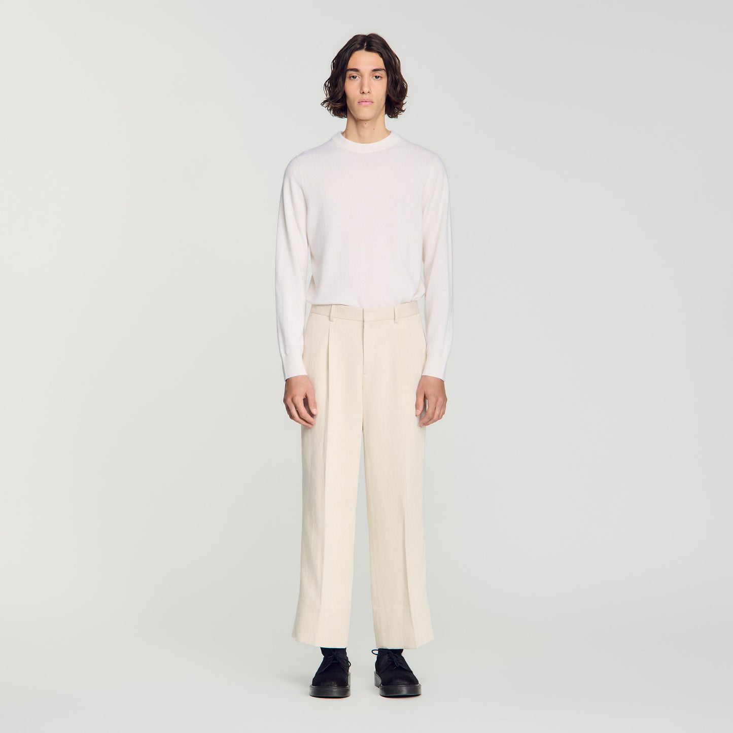 Pantalón ancho algodón lino pinzas