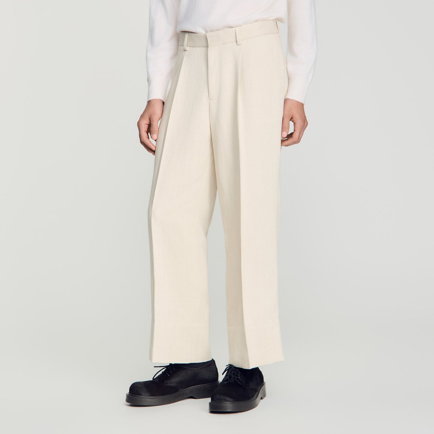 Pantalón ancho algodón lino pinzas