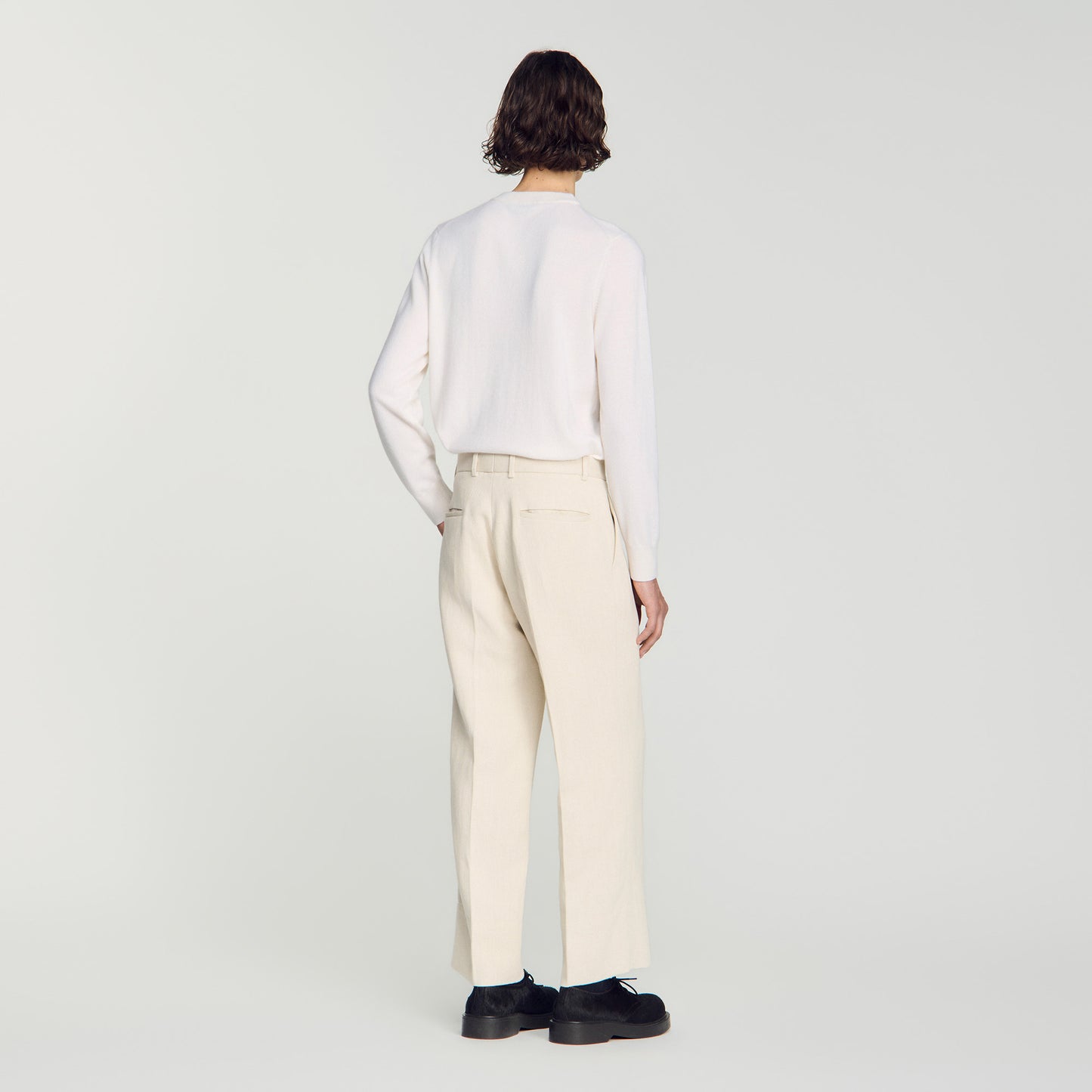 Pantalón ancho algodón lino pinzas