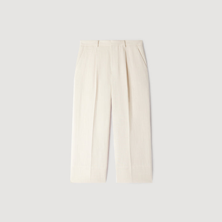 Pantalón ancho algodón lino pinzas