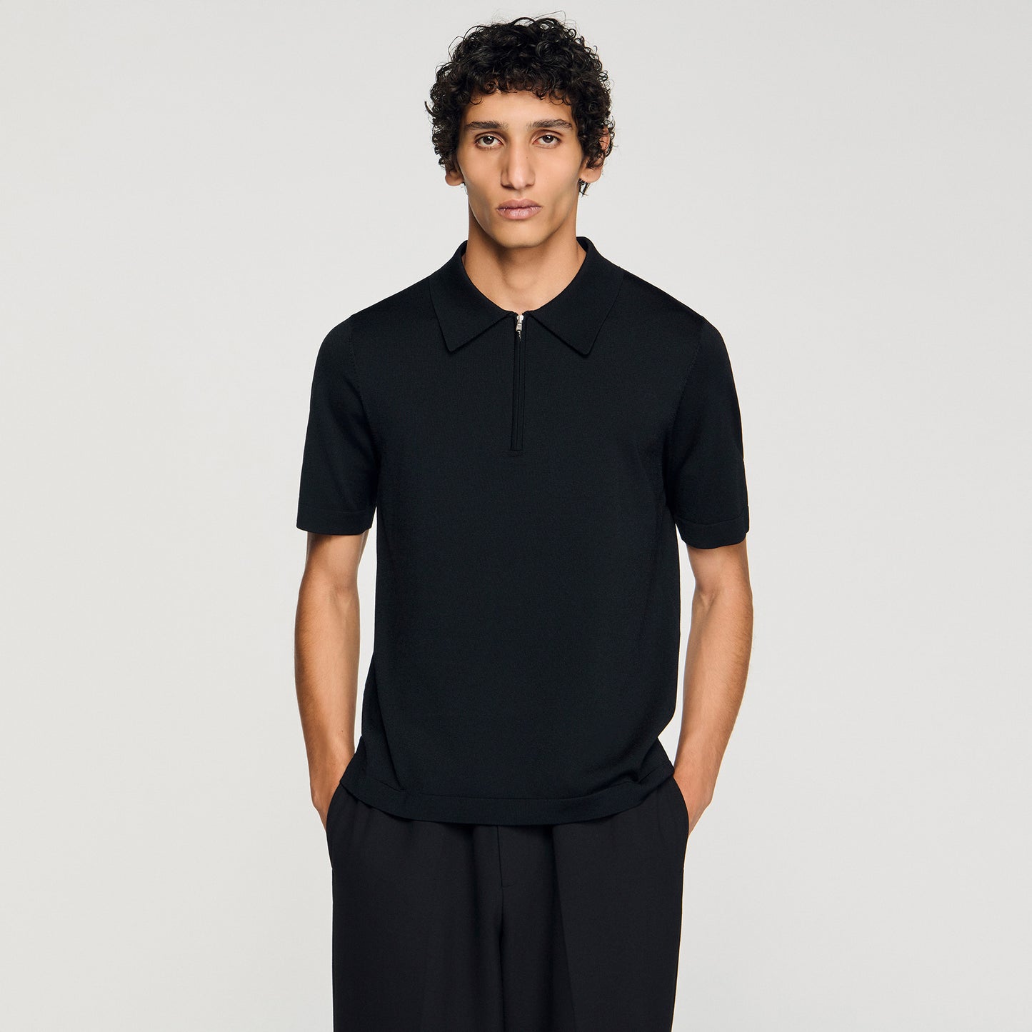 Polo de punto con cuello con cremallera