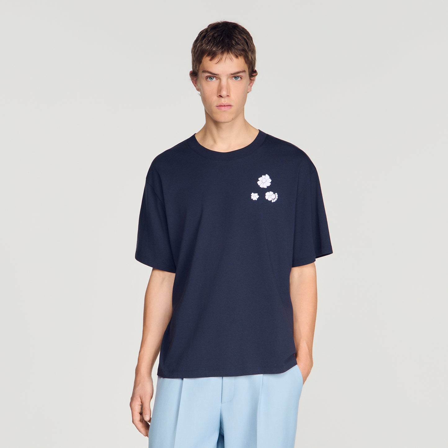 Camiseta de algodón estampado flor
