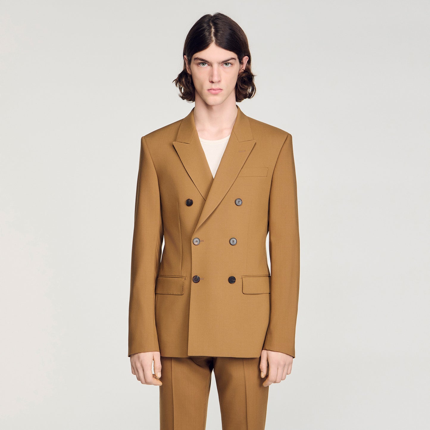 Chaqueta de traje cruzada de lana