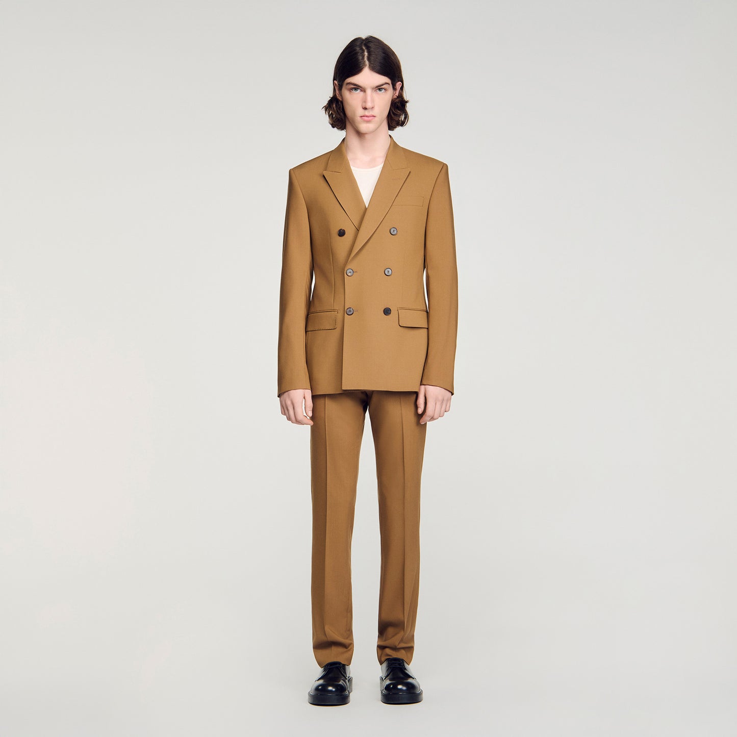 Chaqueta de traje cruzada de lana