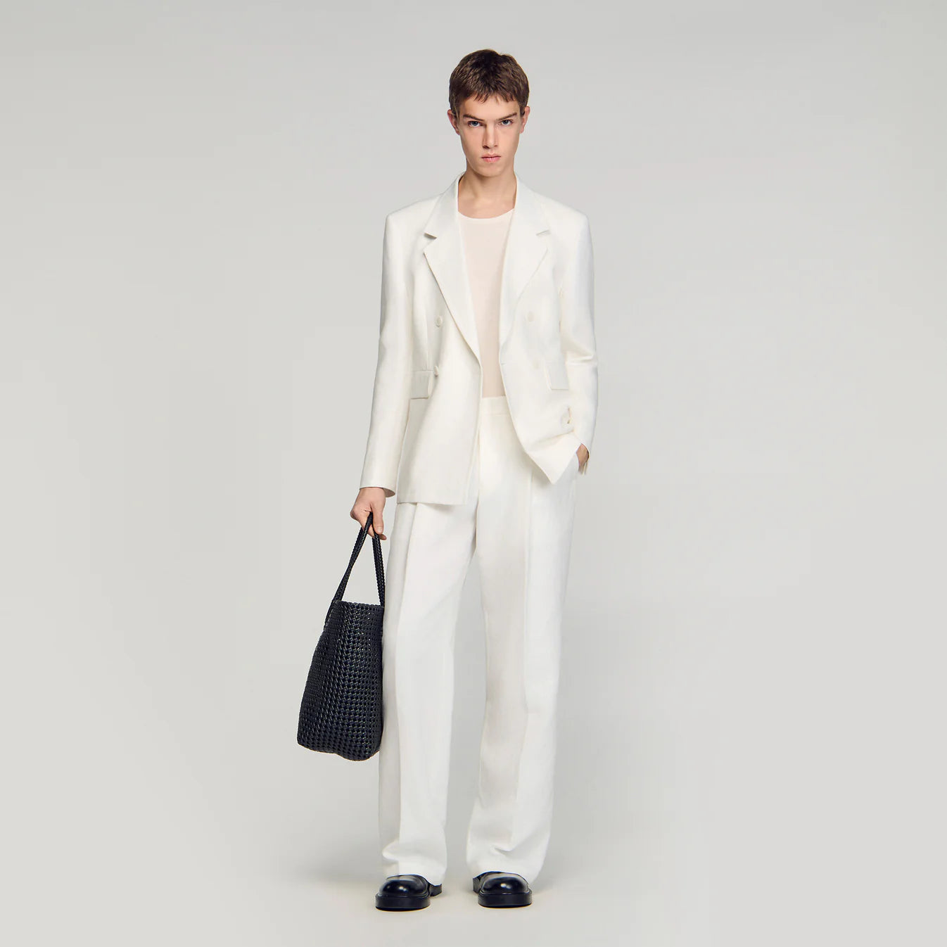 Chaqueta de traje cruzada de lino