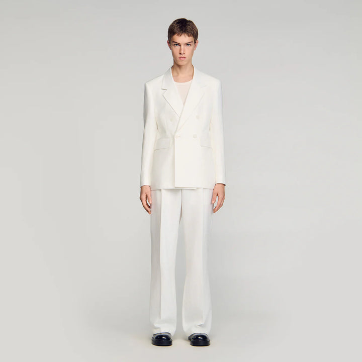 Chaqueta de traje cruzada de lino