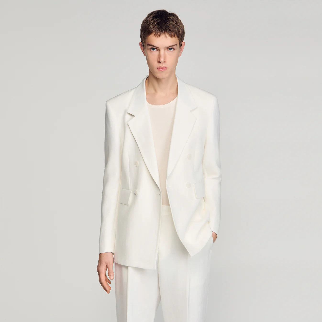 Chaqueta de traje cruzada de lino