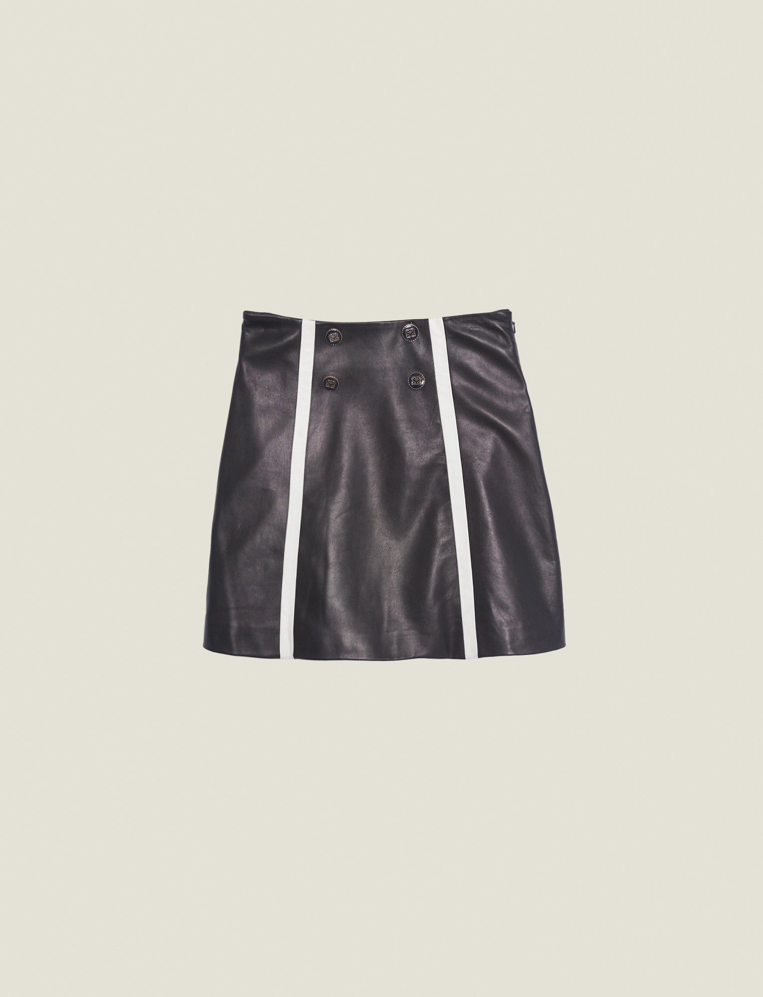 Minifalda negra de cuero con rayas en contraste Gansia