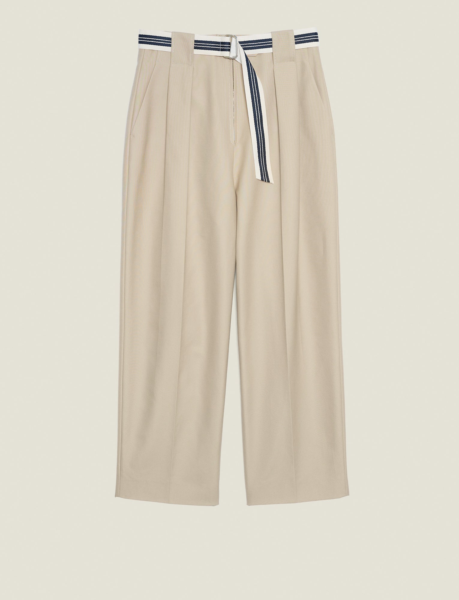 Pantalones anchos de sarga de algodón de talle alto en beige Nylo
