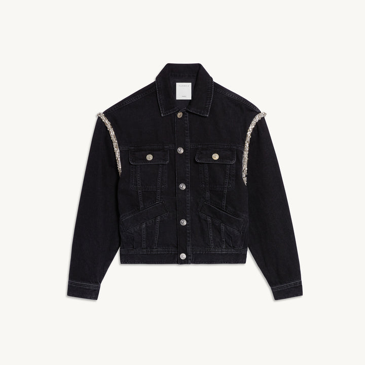 Chaqueta de denim lavado con strass