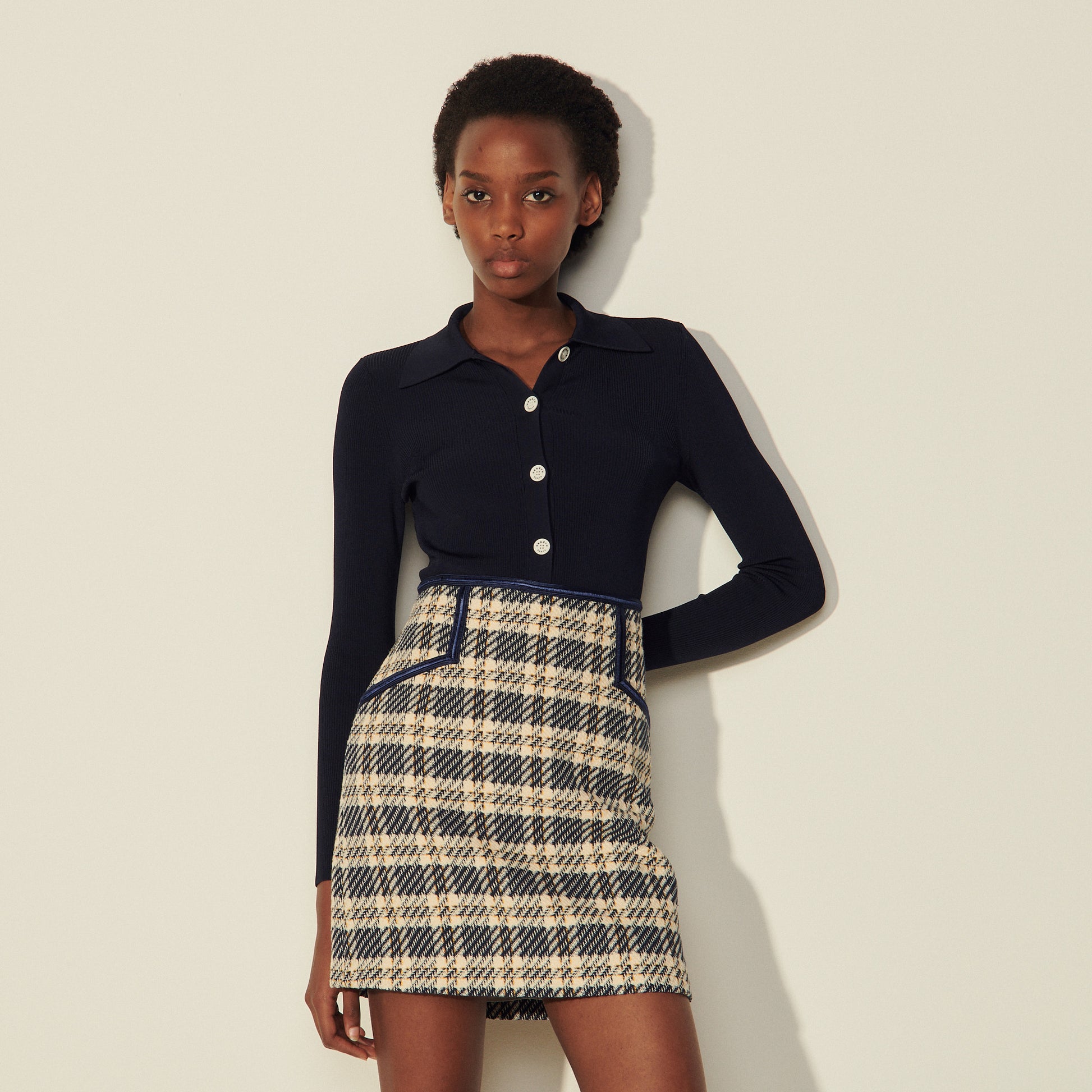 Sandro | Falda de cuadros de tweed Annete