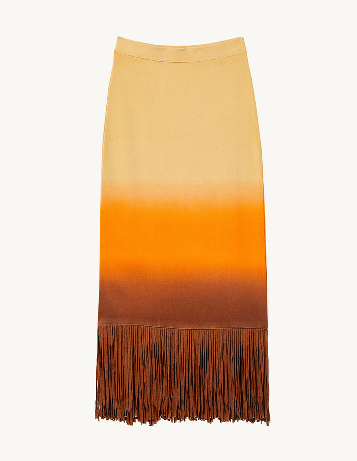 Falda midi con flecos y tie & dye