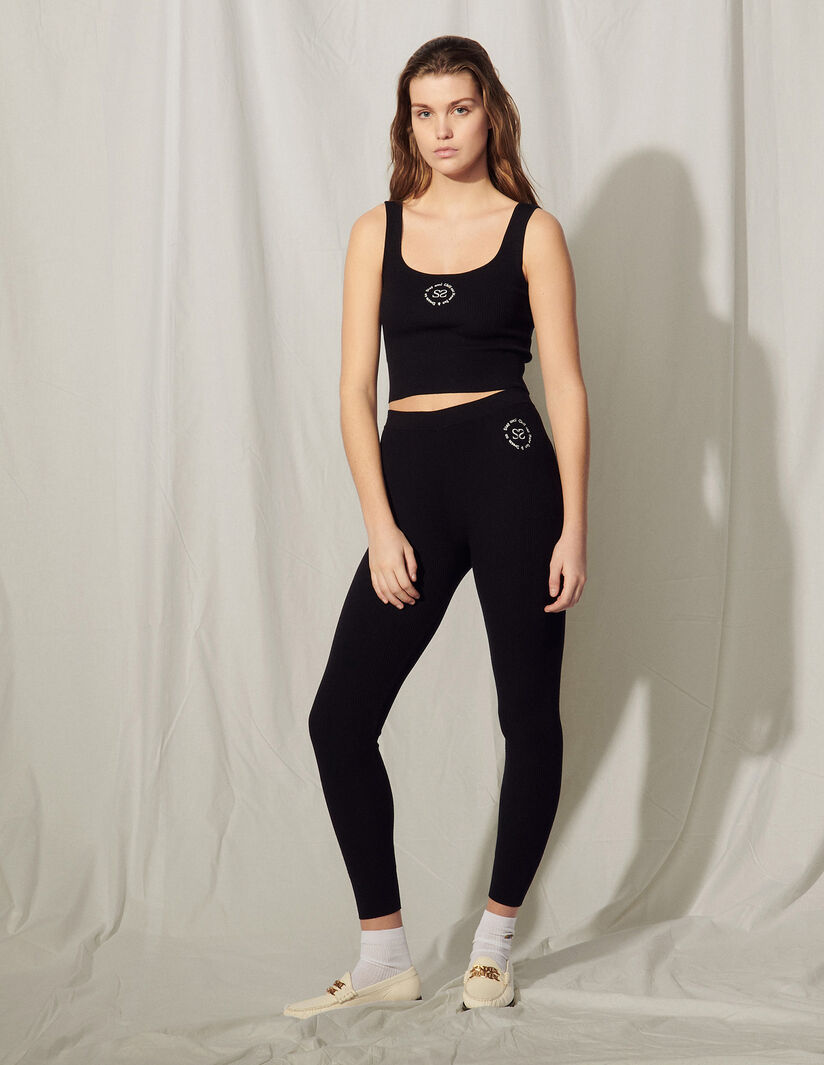 Legging de punto con bordado Mexique
