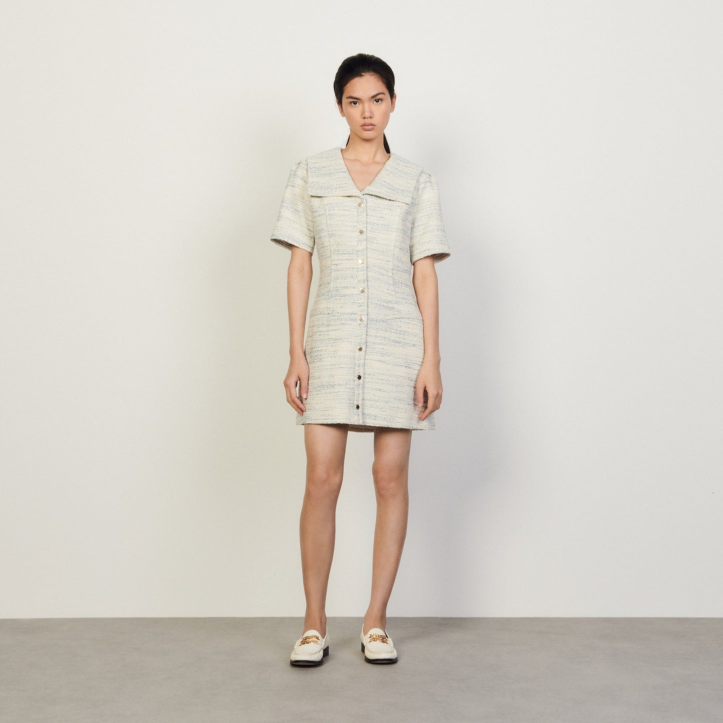 Vestido con cuello marinero de tweed