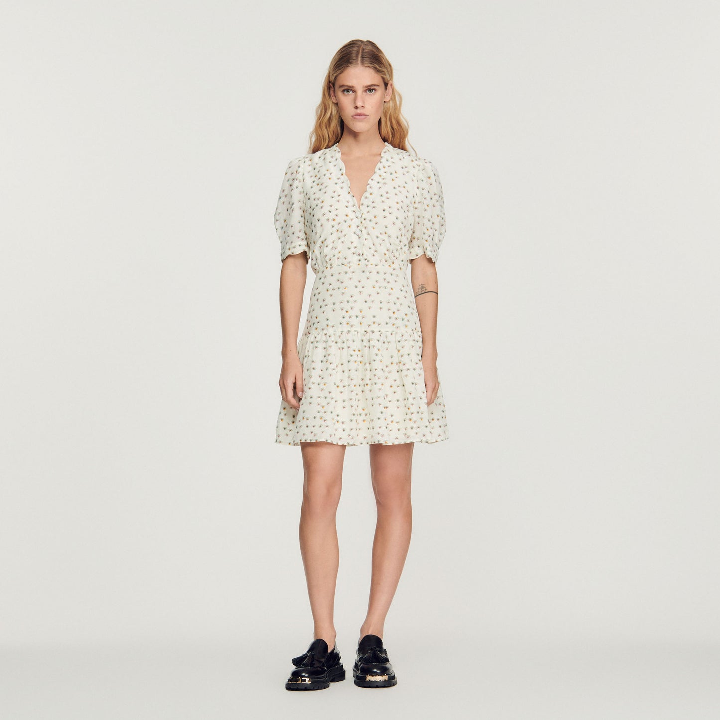 Vestido de manga corta, estampado floral