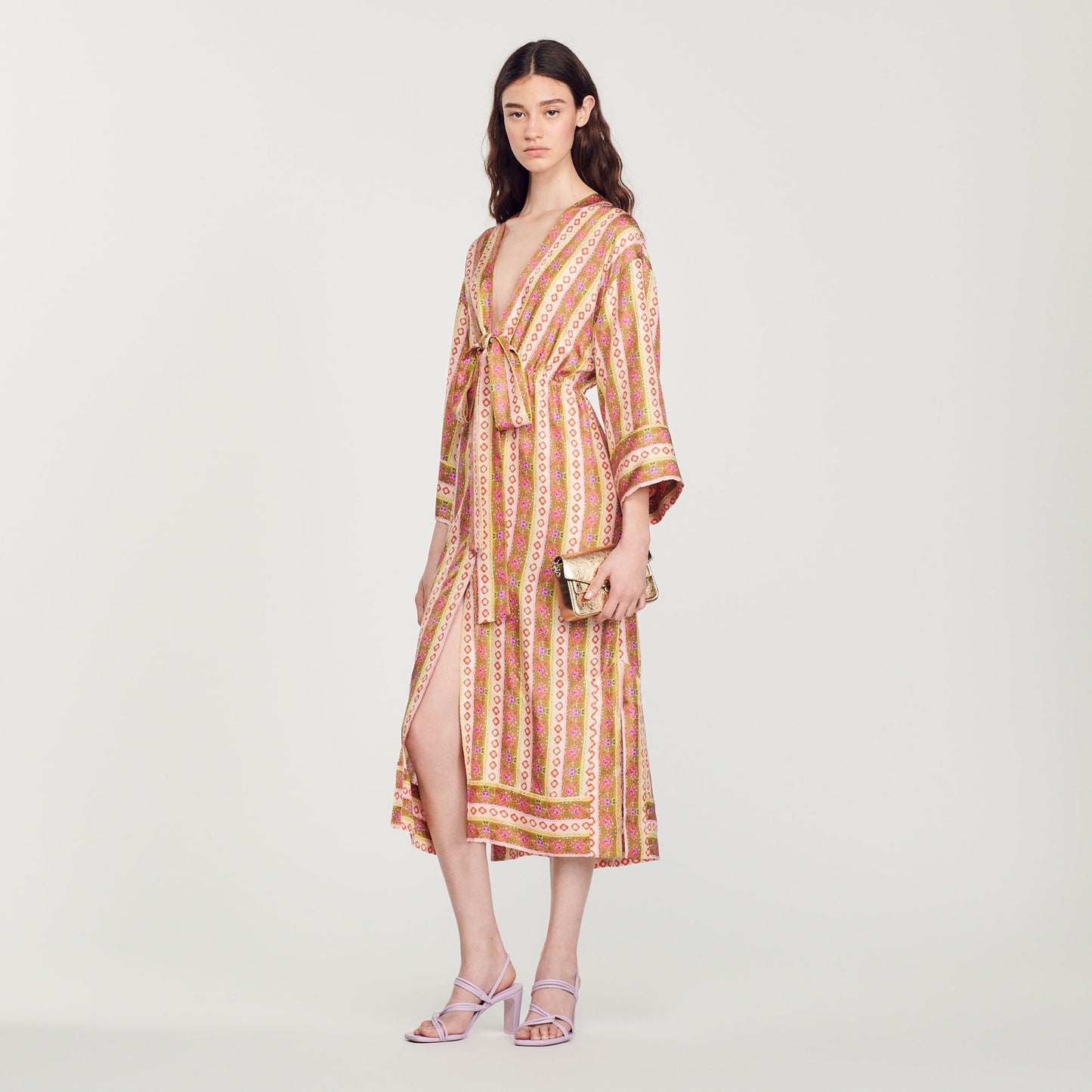 Vestido caftán, estampado Flower Stripes